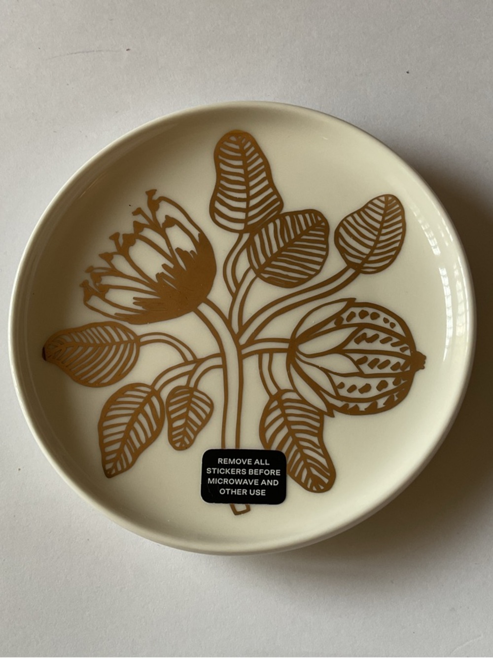 MARIMEKKO OIVA TIARA SMALL DISH/PLATE WHITE WITH GOLD NWT